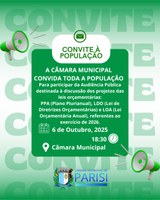 Câmara Municipal de Parisi recebe os projetos da LDO, PPA e LOA para 2026.